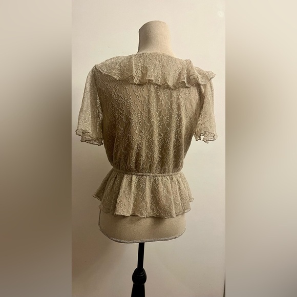 Anthropology june & hudson Lace Top Blouse Large Peplum Flutter Sleeves Taupe - Picture 2 of 8